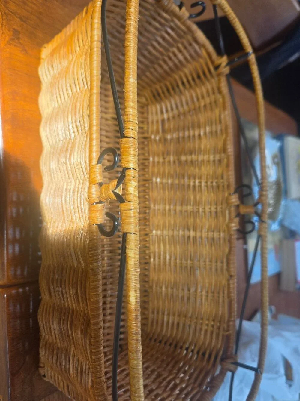 princess house woven rattan basket metal frame